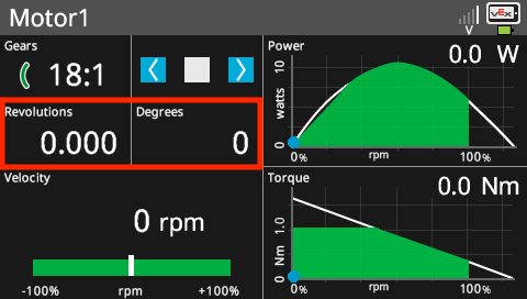 La pantalla del cerebro se muestra en el tablero de instrumentos para un motor, con los valores de Revoluciones y Grados resaltados.