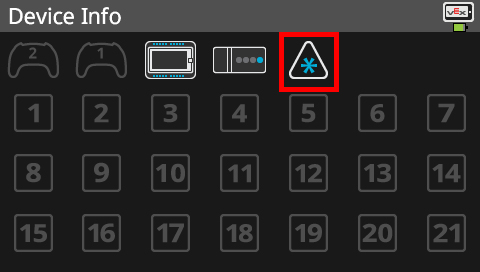 Het Brain-scherm wordt weergegeven in het menu Apparaatinfo. Hierin vindt u een lijst met alle Smart Ports en aangesloten apparaten van de Brain. Het pictogram voor de 3-draadspoorten in het menu Apparaatinfo is gemarkeerd om aan te geven dat items kunnen worden geselecteerd om de bijbehorende informatiemenu's te openen.
