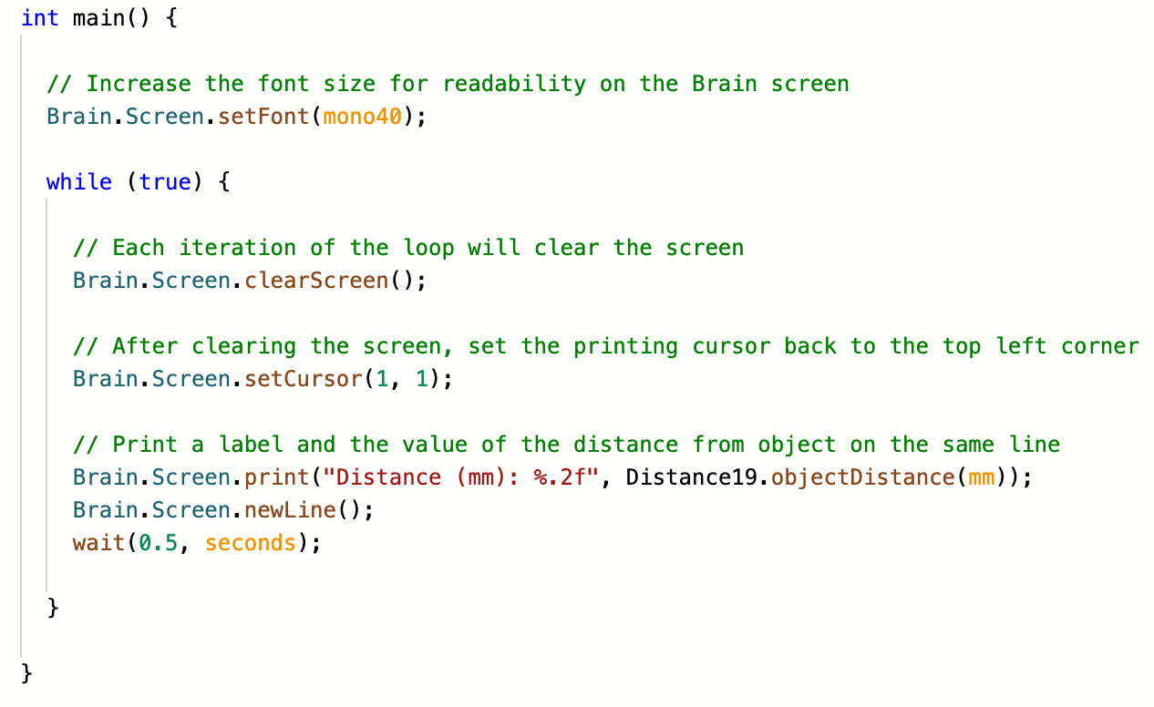 로봇 응용 분야에서 최적의 성능을 발휘하기 위한 연결 및 구성을 포함하여 V5 센서의 설정 및 사용법을 보여주는 다이어그램입니다.