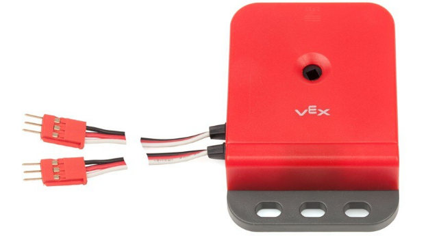 A V5 3-Wire Devices-ben használt optikai tengely-kódoló diagramja, amely szemlélteti alkatrészeit és csatlakozásait a robotika precíz forgásméréséhez.