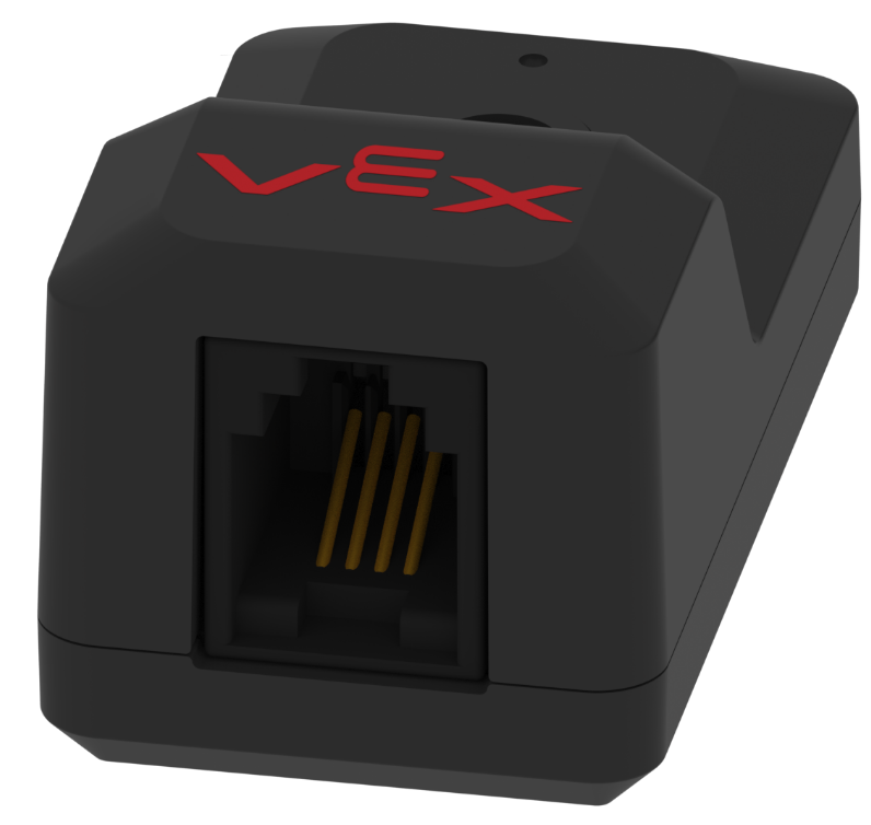 Se muestra el lado del sensor inercial V5 con su puerto inteligente.