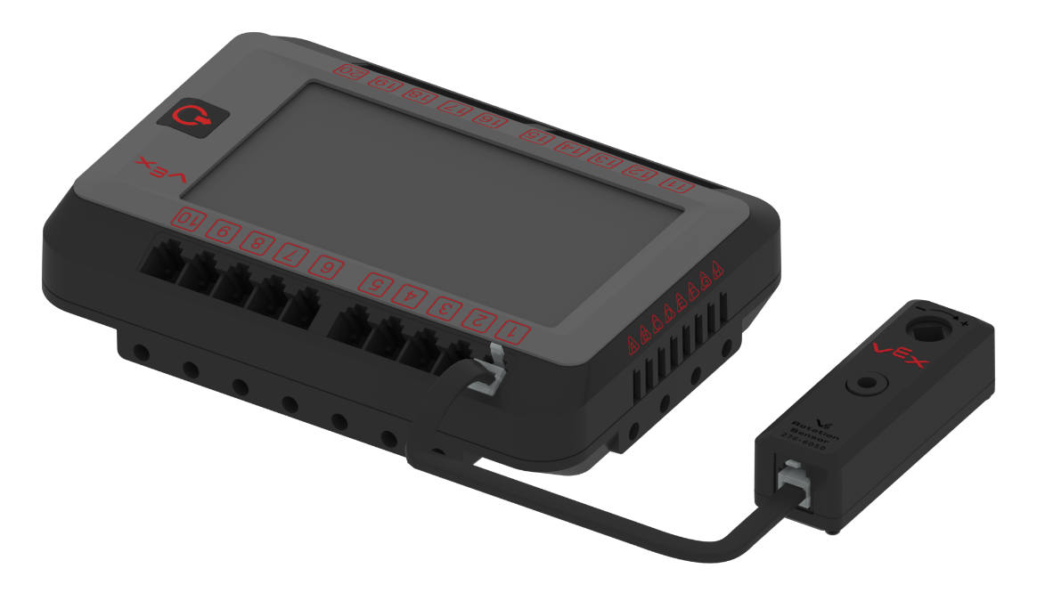 El sensor de rotación V5 se muestra conectado a un cerebro V5 mediante un cable inteligente.