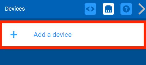 Menu de dispositivos VEXcode V5 com o botão Adicionar um dispositivo destacado.