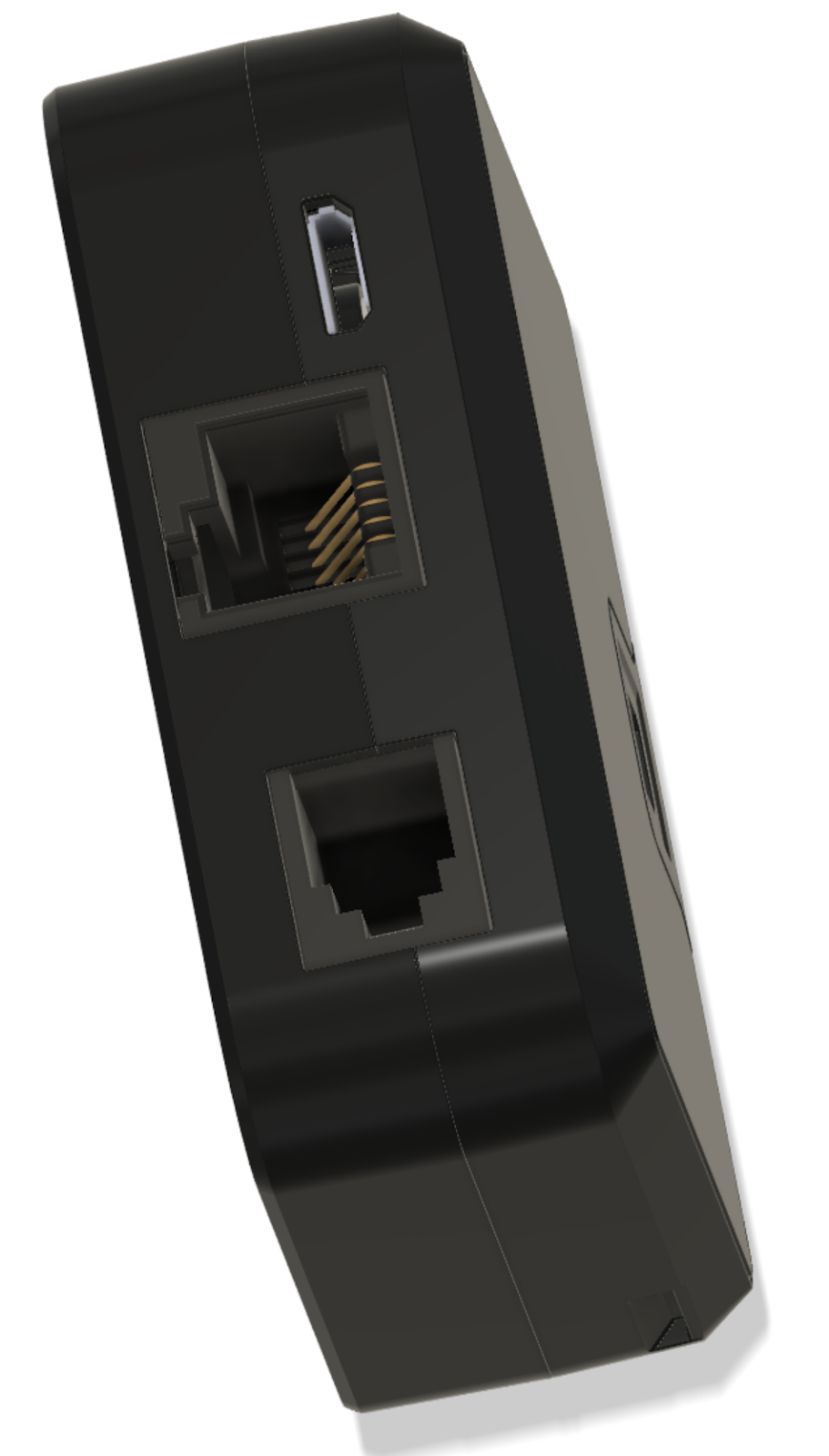 Lateral del sensor de visión IA para mostrar sus puertos de conexión. El lateral del sensor tiene un puerto inteligente V5, un puerto inteligente IQ y un puerto micro USB.