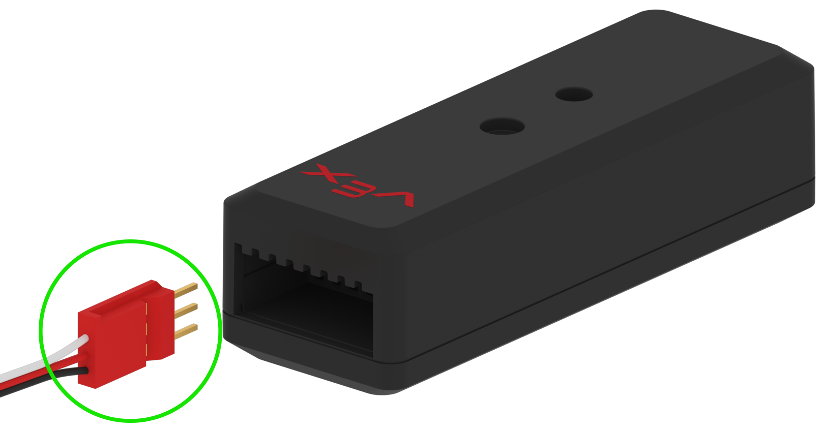 Je znázorněno připojení 3vodičového kabelu k 3vodičovému portu na 3vodičovém expandéru. 3vodičový kabel je zvýrazněn, aby bylo zřejmé, že jeho orientace je důležitá.