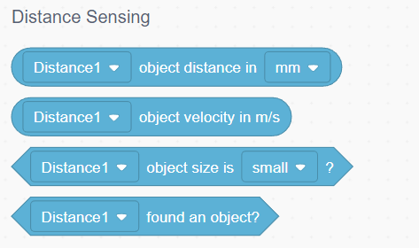 VEXcode V5 avec la boîte à outils de blocs affichée. La catégorie de blocs « Détection de distance » est désormais disponible.