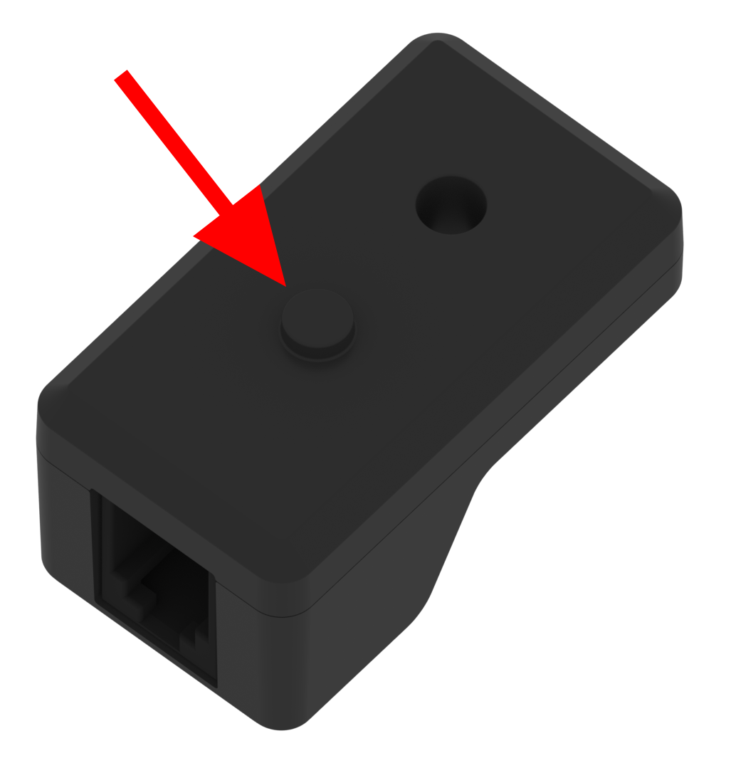 Parte traseira do sensor inercial V5, mostrando a sua única inserção roscada para um parafuso VEX nº 8-32 e o seu ressalto circular destacado.