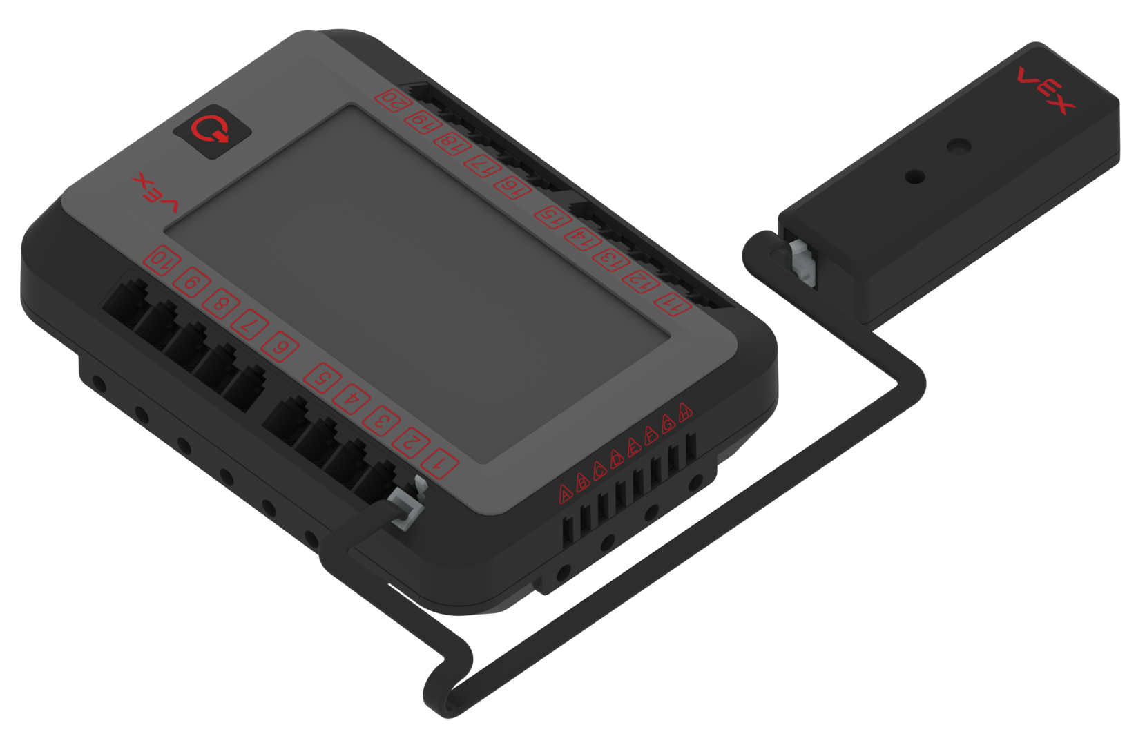 Ekspander V5 3-Wire Expander pokazano podłączony do modułu V5 Brain za pomocą inteligentnego kabla.