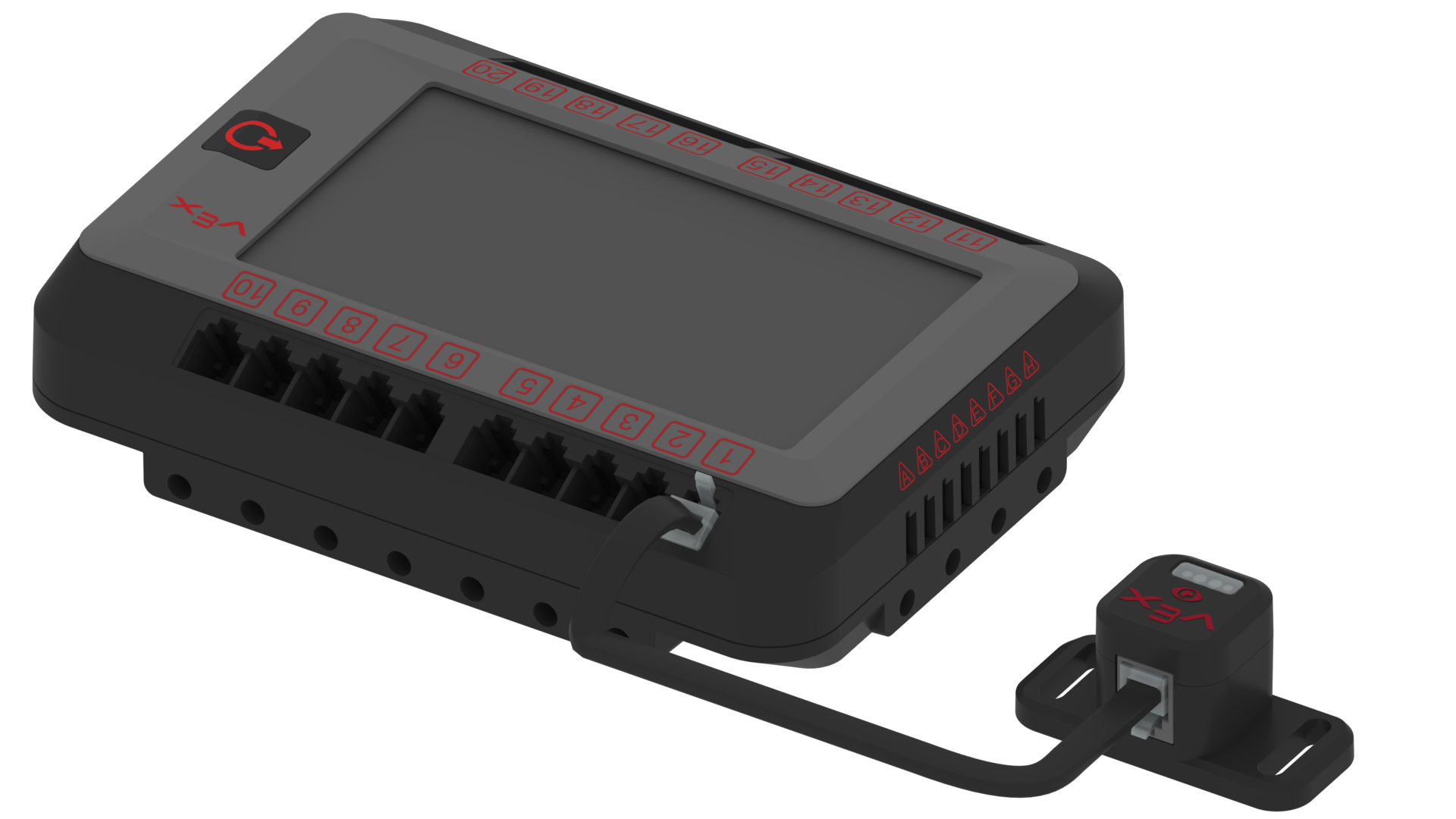 De V5 optische sensor is via een Smart Cable verbonden met een V5 Brain.