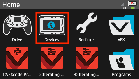 Sākuma izvēlnē tiek parādīts ekrāns Brain, un tajā ir iezīmēta opcija Ierīces.