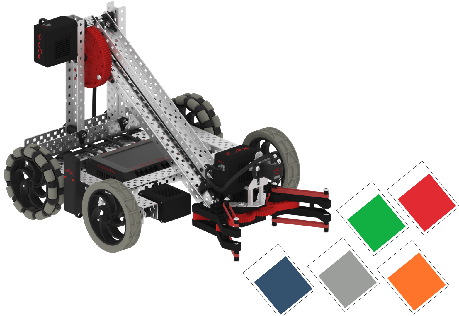 Cảm biến quang học V5 được gắn vào cánh tay robot V5. Một loạt các mẫu sơn khác nhau được đặt lần lượt trước cảm biến.