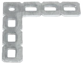 VEX ロボットで使用される 90 度フラット ガセットの図。ビジョン センサー カテゴリの設計と寸法を示しています。