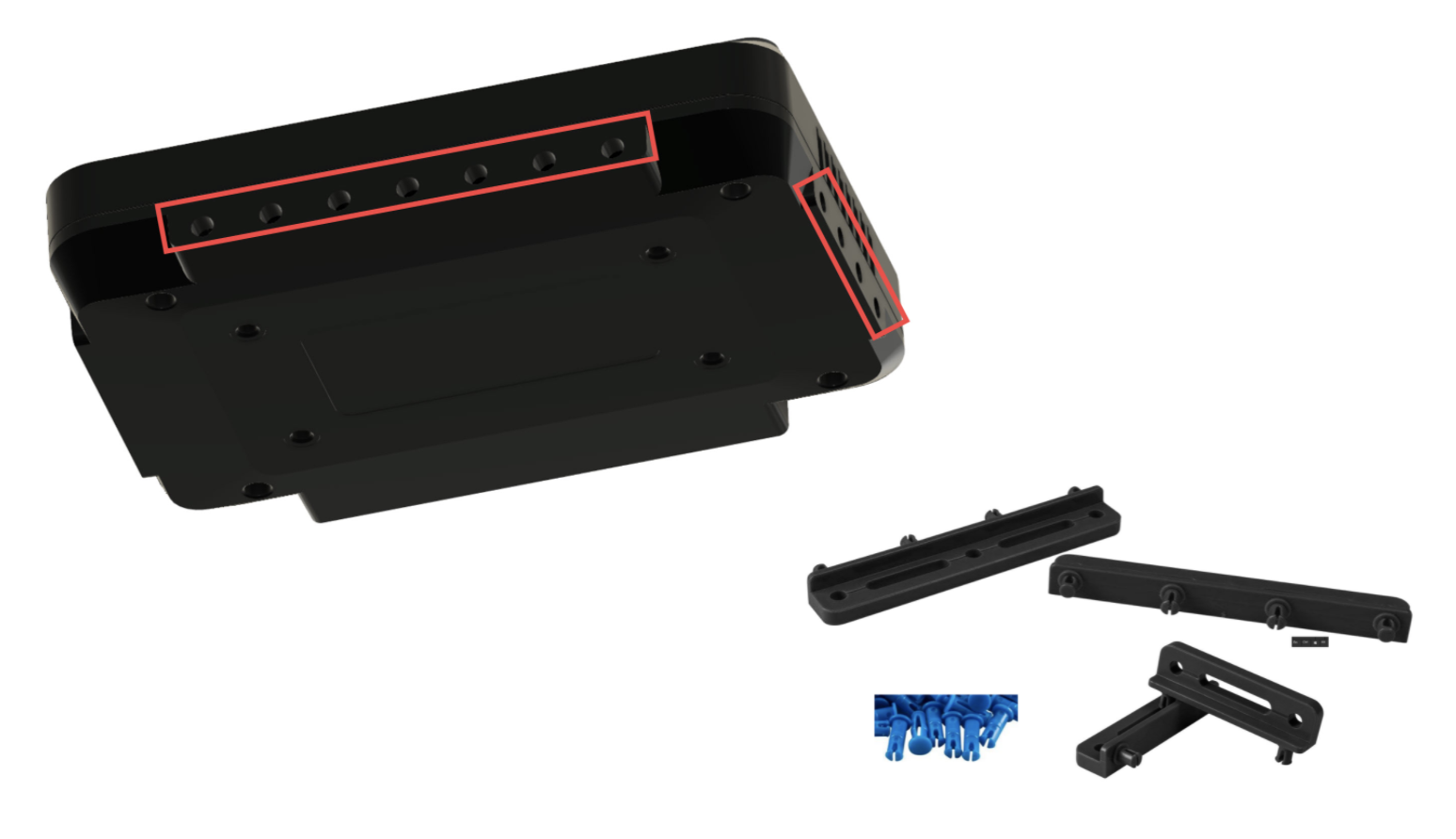 Мозок робота V5 з виділеними рядами отворів для штифтів з боків.