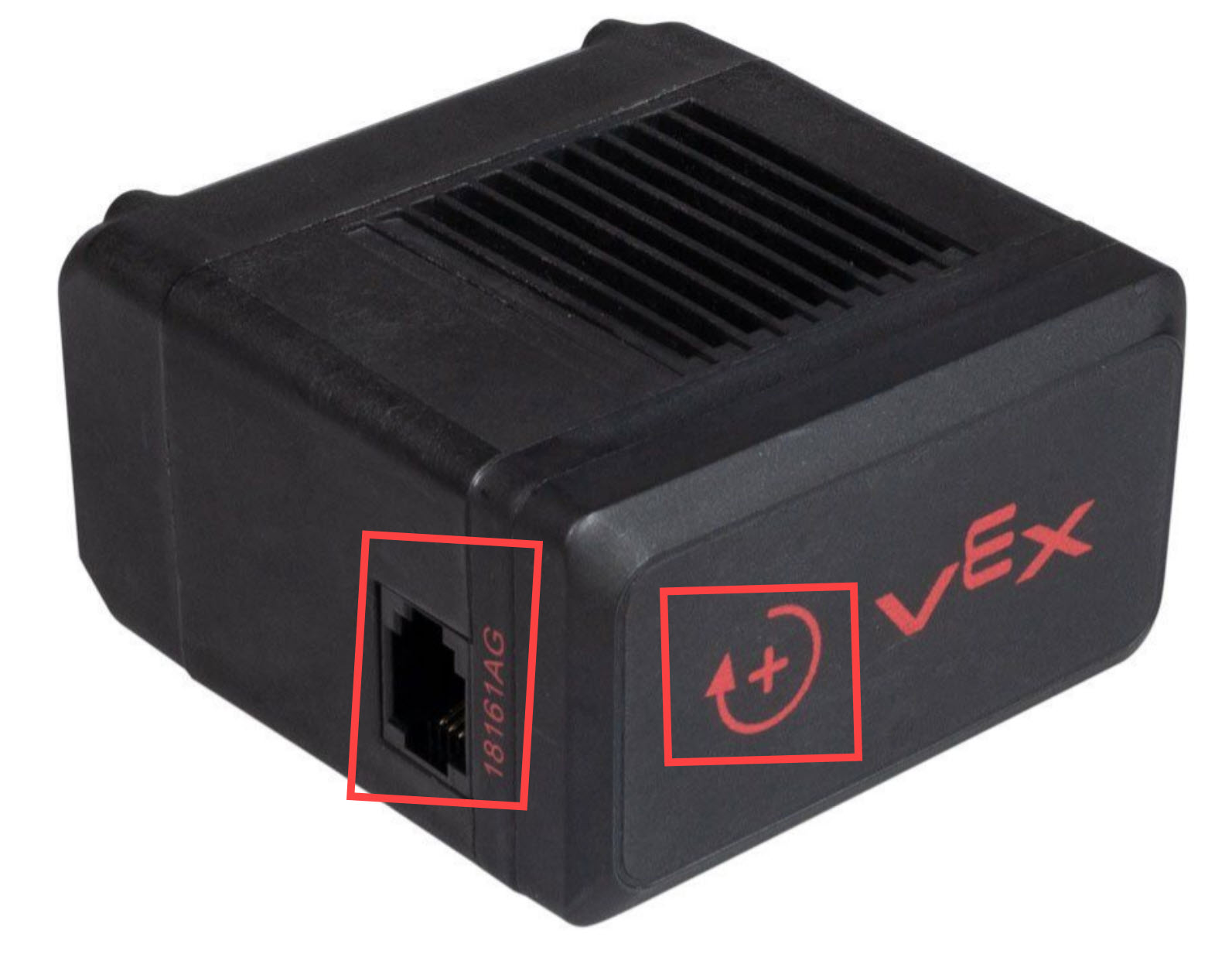 Druga strona silnika V5 Smart Motor pokazana jest z wyróżnionym portem Smart Port i naklejką obrotową.