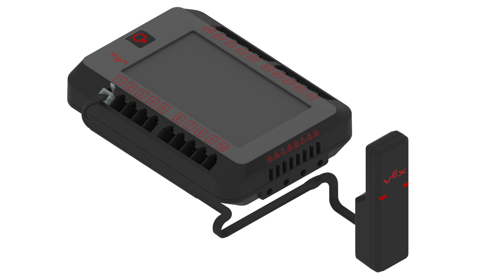 V5 Robot Radio V5 Smart Cable арқылы V5 Robot Brain смарт порттарының біріне қосылғанын көрсетеді.