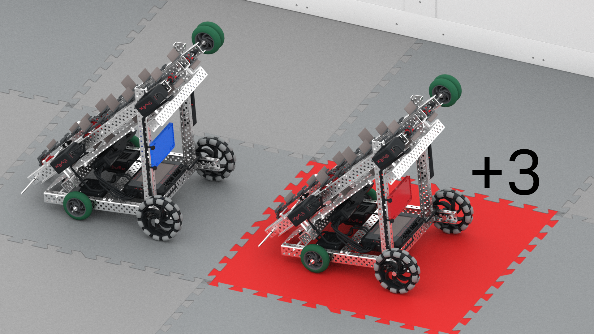 Un colorido diseño de temática disco con varios azulejos, que ilustra el concepto de cubrir azulejos en el contexto de los robots de la competencia para la descripción de la categoría V5.