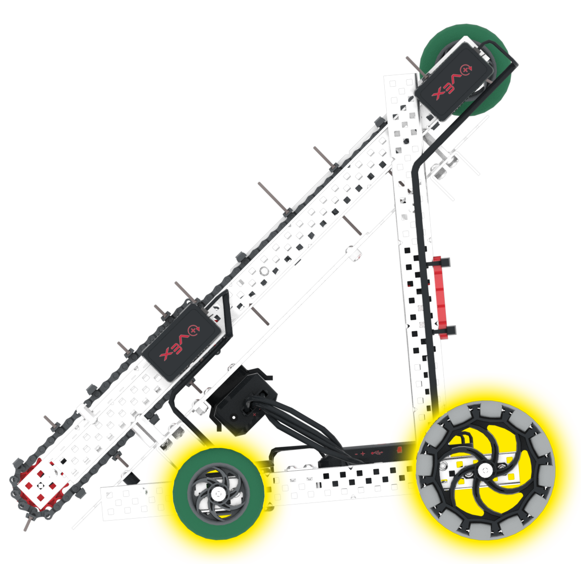 رسم تخطيطي لعجلة VEX V5 Disco بدون أجهزة استشعار، يوضح تصميمها وميزاتها ذات الصلة بالروبوتات المنافسة في وصف فئة V5.