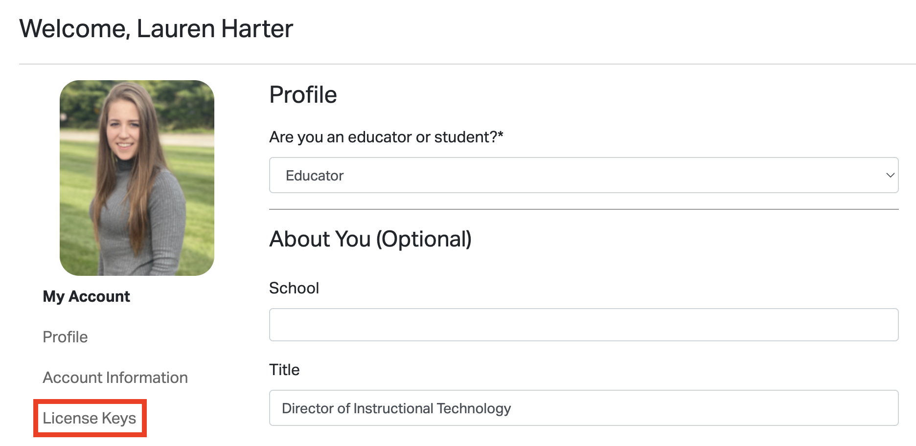 Screenshot der Schnittstelle des VEXcode VR-Lizenzsystems, auf dem Optionen und Informationen angezeigt werden, die für Benutzer relevant sind, die ihre virtuelle Roboterprogrammierumgebung verwalten.