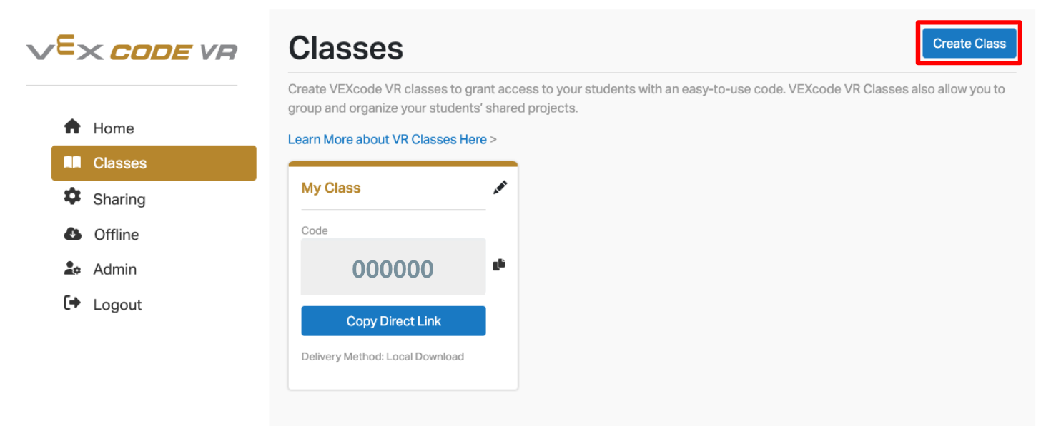Captura de pantalla de la interfaz del sistema de licencias VEXcode VR, que muestra las opciones para administrar las licencias y el acceso de los usuarios en el entorno de programación en línea diseñado para enseñar conceptos de codificación y robótica.