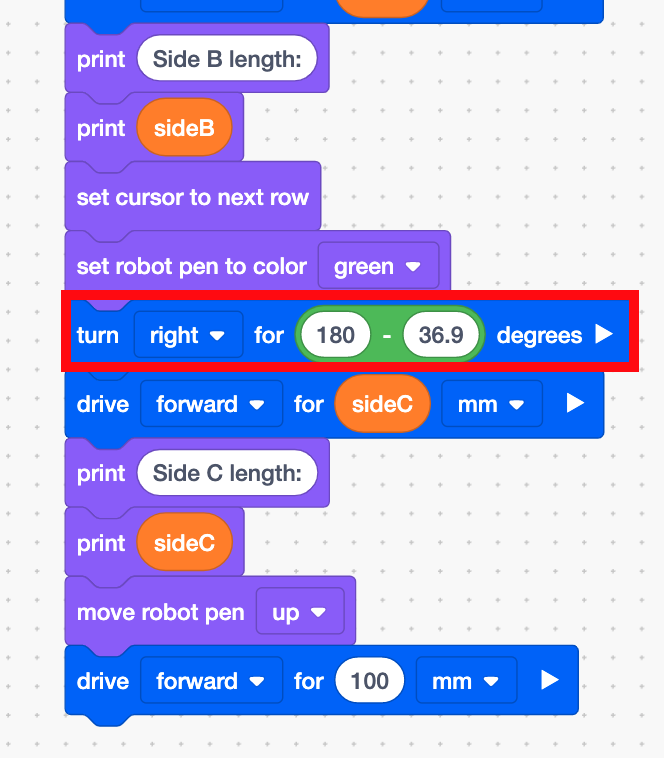 Diagrama, iliustruojanti, kaip virtualų robotą pasukti 143 laipsniais naudojant VEXcode VR, demonstruojanti kodavimo sąsają, skirtą mokomosios robotikos programavimui klasėje.