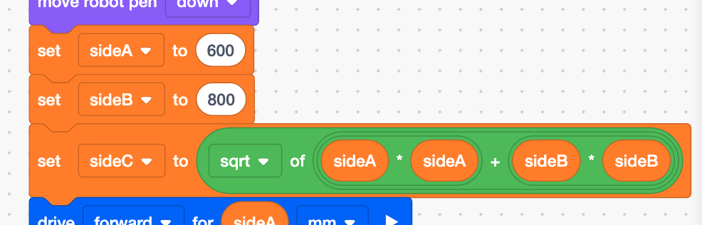 Screenshot di una formula in VEXcode VR, che illustra concetti di codifica per robot virtuali in un contesto educativo, progettati per migliorare le capacità di problem solving e di pensiero computazionale di studenti e insegnanti.