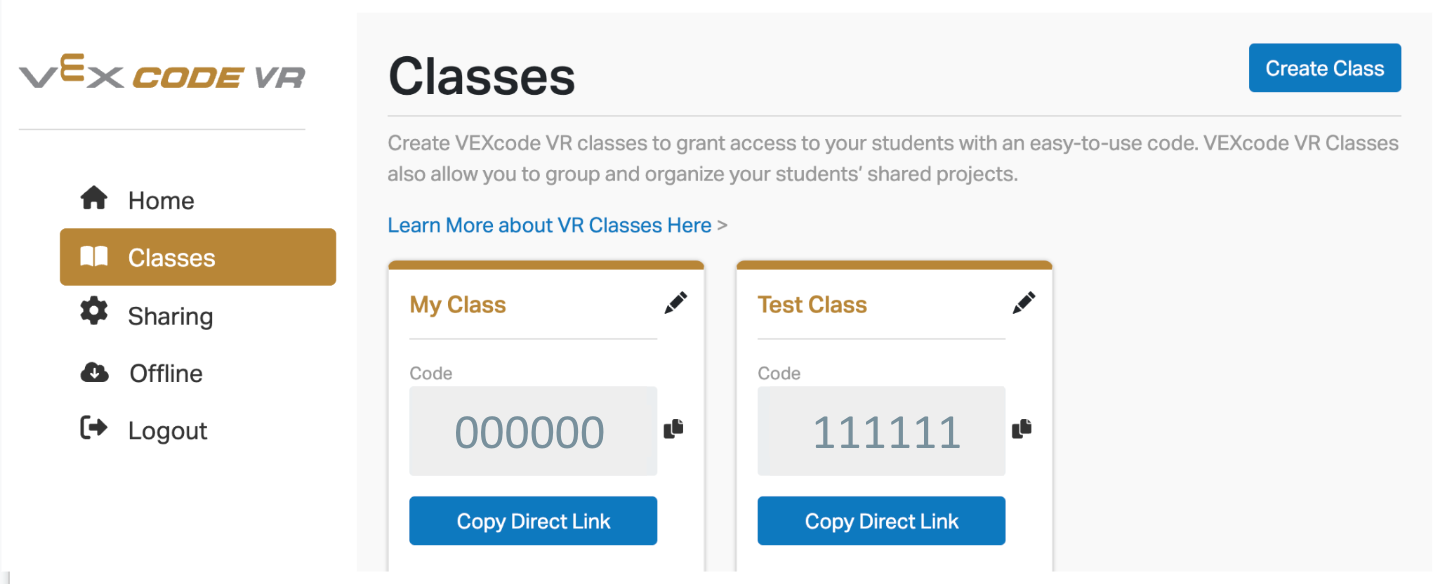Captura de pantalla de la interfaz del sistema de licencias VEXcode VR, que muestra las opciones y la información relacionada con las licencias de usuario para el entorno de programación virtual diseñado para la educación en codificación.