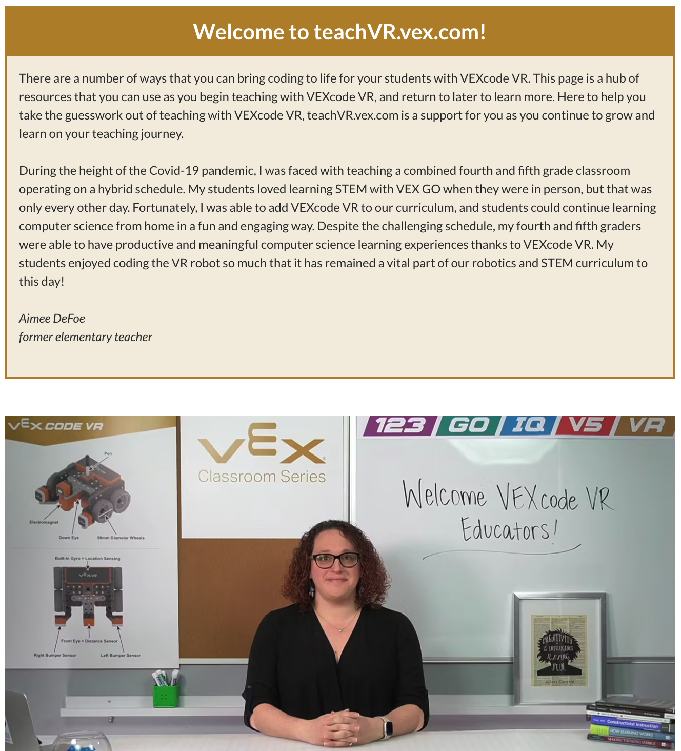 VEXcode VR interfeisa ekrānuzņēmums, kurā parādīta uz blokiem balstīta kodēšanas vide, ko izmanto virtuālā robota programmēšanai, kas izstrādāta, lai atvieglotu studentu un pedagogu mācīšanos kodēšanas un robotikas jomā.