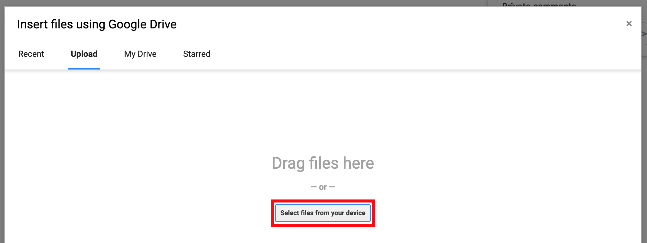 Captura de tela da interface do VEXcode VR mostrando a opção "Selecionar arquivos do seu dispositivo", ilustrando recursos para upload de arquivos no ambiente de programação online projetado para ensinar conceitos de codificação com robôs virtuais.