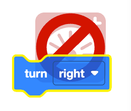 Draai het blok naar rechts door de muisaanwijzer op het Monitor-pictogram in de werkruimte te houden. Boven het Monitor-pictogram ziet u een rode cirkel met een lijn door het midden. Dit geeft aan dat dit blok niet kan worden gecontroleerd.