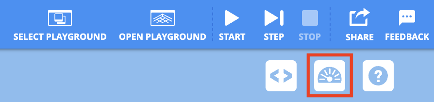 VEXcode VR Toolbar. Näytön kuvake, joka on korostettu punaisella laatikolla, näkyy Code Viewerin ja Ohje-kuvakkeiden välissä.
