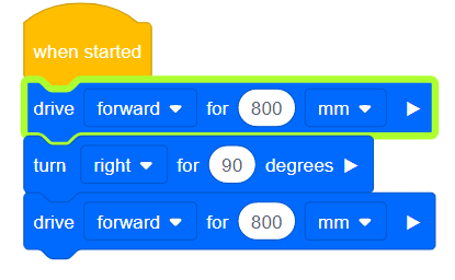 Abbildung eines sich vorwärts bewegenden VEXcode-VR-Roboters, der zu Bildungszwecken im MINT-Bereich Codierungskonzepte in einer virtuellen Umgebung demonstriert.