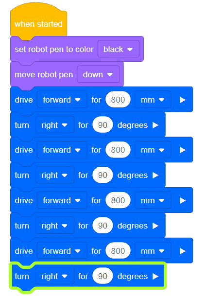 Ícone de seta verde para virar à direita usado nos tutoriais do VEXcode VR, representando a ação de virar à direita na programação de um robô virtual.