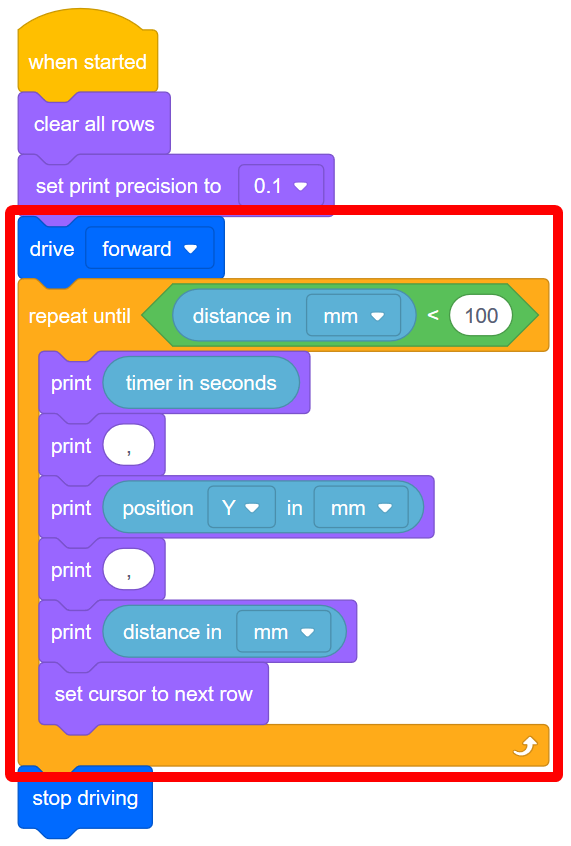 Captura de tela de um exemplo de projeto VEXcode VR intitulado 'Hello Goodbye', mostrando uma interface de codificação baseada em blocos com blocos de programação organizados para controlar um robô virtual, ilustrando conceitos de codificação para fins educacionais.