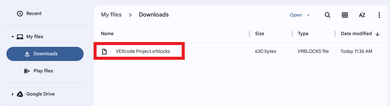 VEXcode VR ইন্টারফেসের স্ক্রিনশট লোড এবং সংরক্ষণ বিকল্পগুলি দেখায়, ব্যবহারকারীরা কীভাবে ভার্চুয়াল প্রোগ্রামিং পরিবেশের মধ্যে তাদের কোডিং প্রকল্পগুলি পরিচালনা করতে পারে তা চিত্রিত করে৷