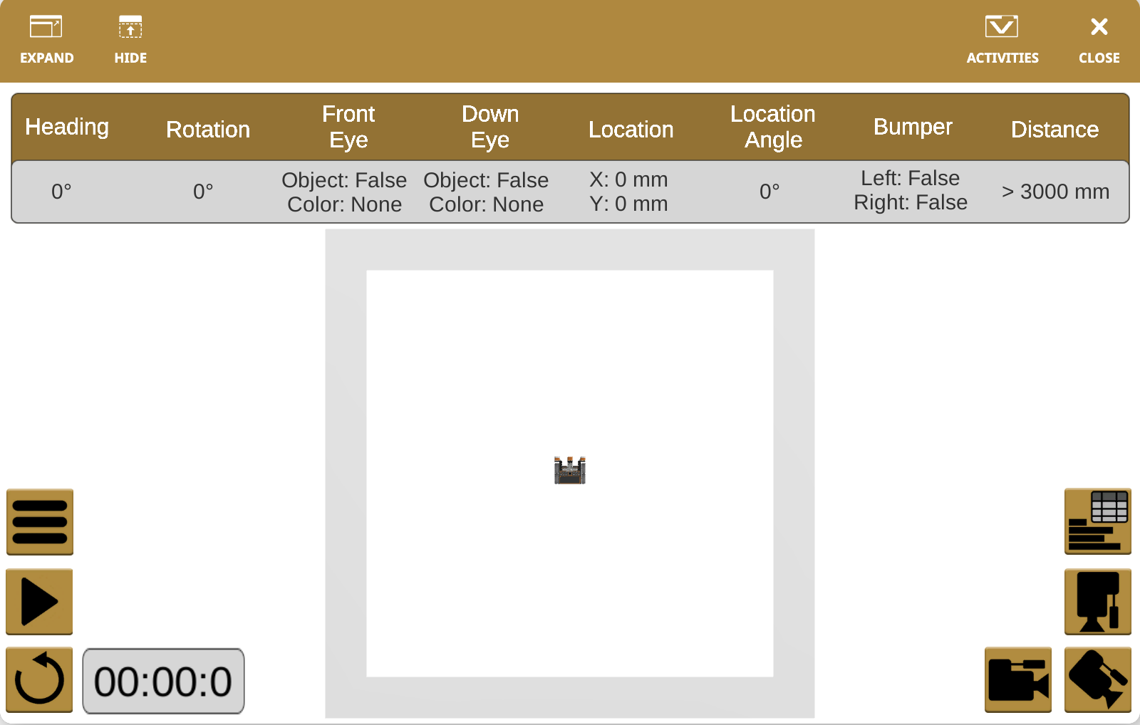 Screenshot van de VEXcode VR-speeltuininterface, met verschillende codeblokken en hulpmiddelen die beschikbaar zijn voor het programmeren van een virtuele robot. Hierbij worden functies uitgelicht die zijn ontworpen voor educatieve doeleinden in STEM-onderwijs.