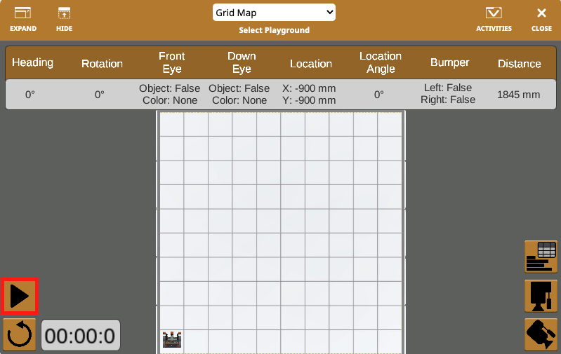 കളിസ്ഥലത്തിന്റെ സവിശേഷതകൾ എടുത്തുകാണിക്കുന്ന VEXcode VR ഇന്റർഫേസിന്റെ സ്ക്രീൻഷോട്ട്, ഒരു വെർച്വൽ റോബോട്ടിന്റെ സഹായത്തോടെ കോഡിംഗ് ആശയങ്ങൾ പഠിക്കുന്നതിനായി രൂപകൽപ്പന ചെയ്ത ബ്ലോക്ക് അധിഷ്ഠിത കോഡിംഗ് പരിസ്ഥിതി പ്രദർശിപ്പിക്കുന്നു.