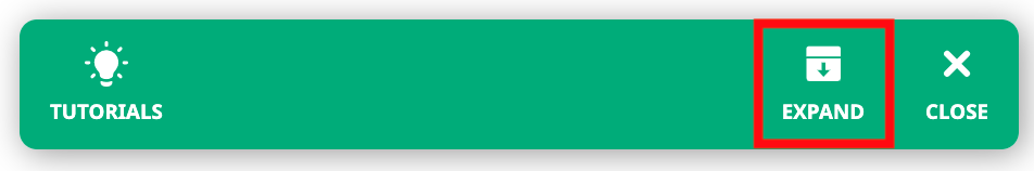 Captura de tela da interface do VEXcode VR mostrando o botão "Expandir", usado no contexto de ajuda do projeto para codificação com um robô virtual, destacando recursos para iniciantes e usuários avançados em um ambiente de codificação baseado em blocos.