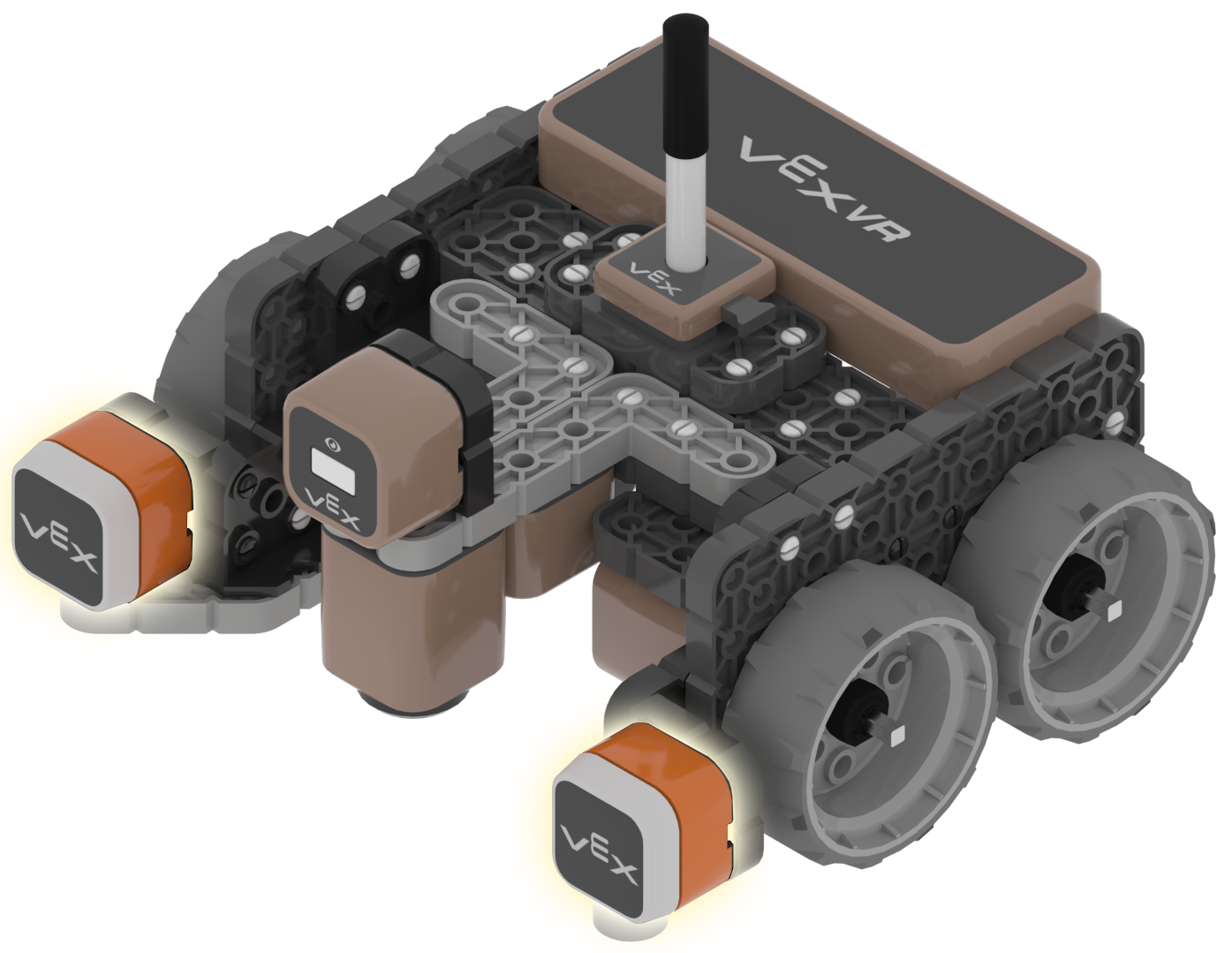 Діаграма, що ілюструє ключові функції робота VEXcode VR, висвітлюючи його компоненти та функції в онлайн-середовищі програмування, призначеному для вивчення концепцій кодування та робототехніки.