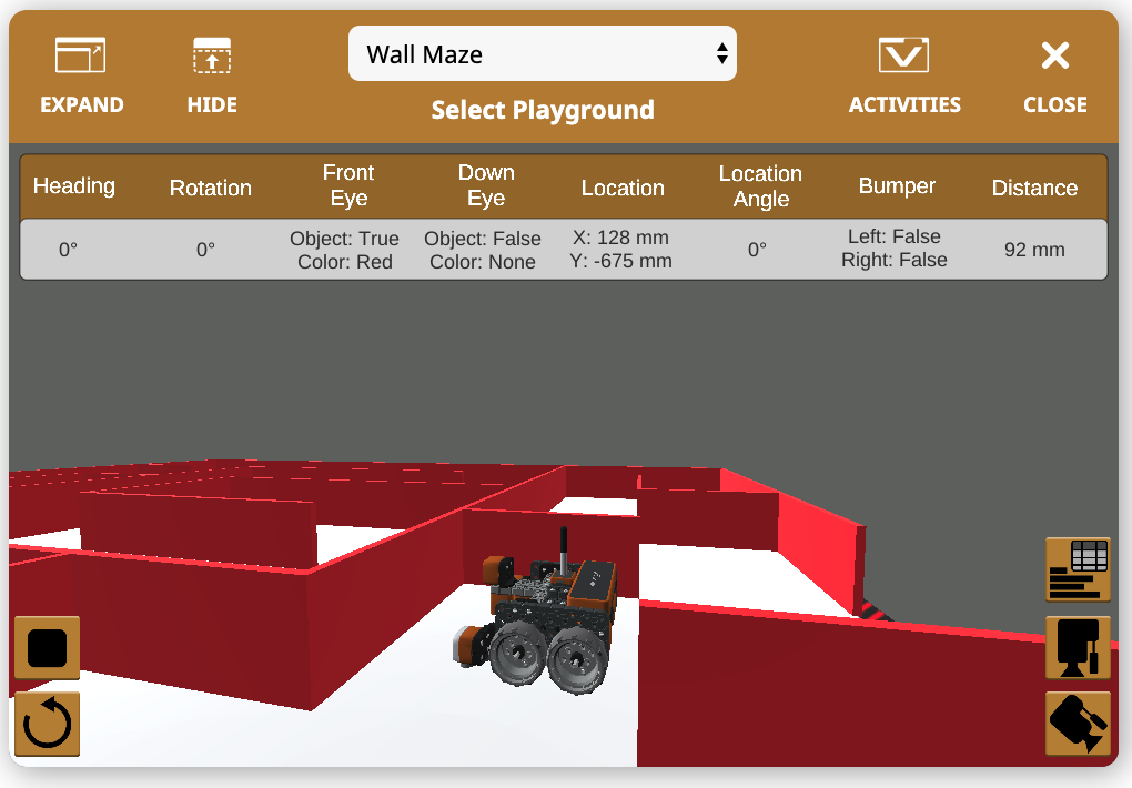 Afbeelding van de kenmerken van VEXcode VR-robots, waarin het ontwerp en de mogelijkheden van de virtuele robot in de online programmeeromgeving worden getoond. Deze is bedoeld om STEM-onderwijs te verbeteren door middel van codering en robotica.