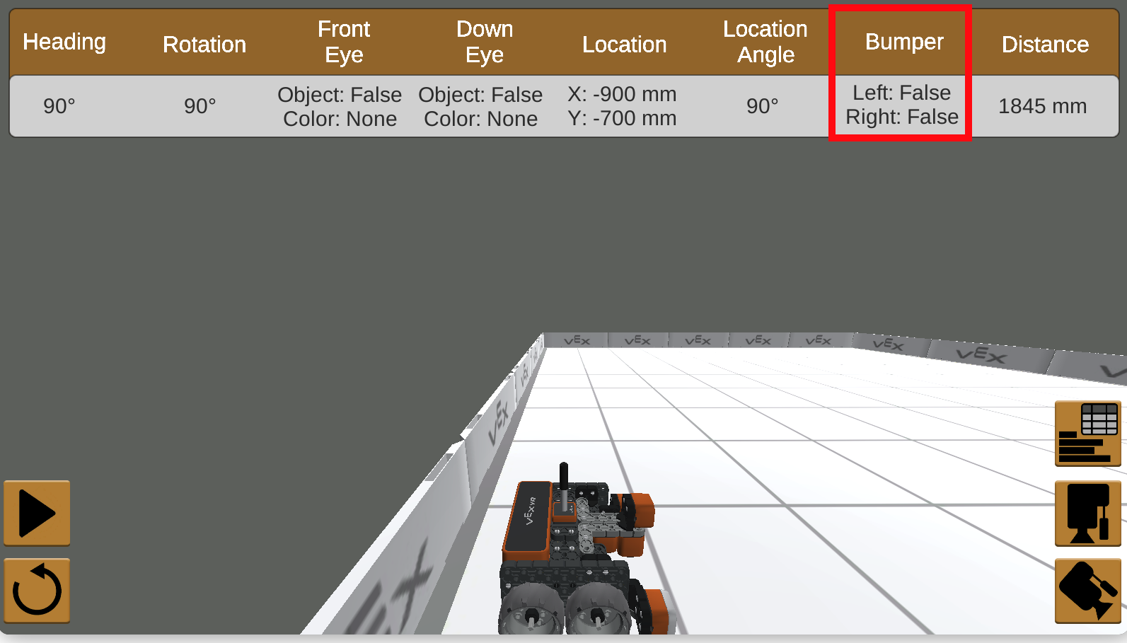 Diagramma, kas ilustrē VEXcode VR robota galvenās funkcijas, izceļot tā iespējas programmēšanas, simulācijas un izglītības lietojumprogrammās STEM mācībām.