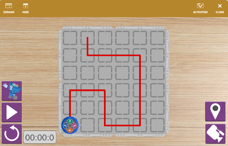 Zrzut ekranu interfejsu VEXcode VR wyświetlającego 123 Playspace, prezentującego wirtualnego robota i elementy kodowania blokowego, zaprojektowanego do celów edukacyjnych z zakresu kodowania i robotyki.