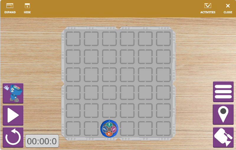 VEXcode VR 123 Playspace saskarnes ekrānuzņēmums, kurā parādīta uz blokiem balstīta kodēšanas vide virtuālā robota programmēšanai, kas izstrādāta, lai uzlabotu studentu un pedagogu mācīšanos kodēšanas un robotikas jomā.