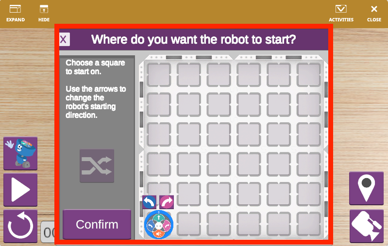 Capture d'écran de l'espace de jeu VEXcode VR 123, présentant l'interface de codage par blocs et l'environnement de robot virtuel conçu pour l'enseignement du codage et l'apprentissage STEM.