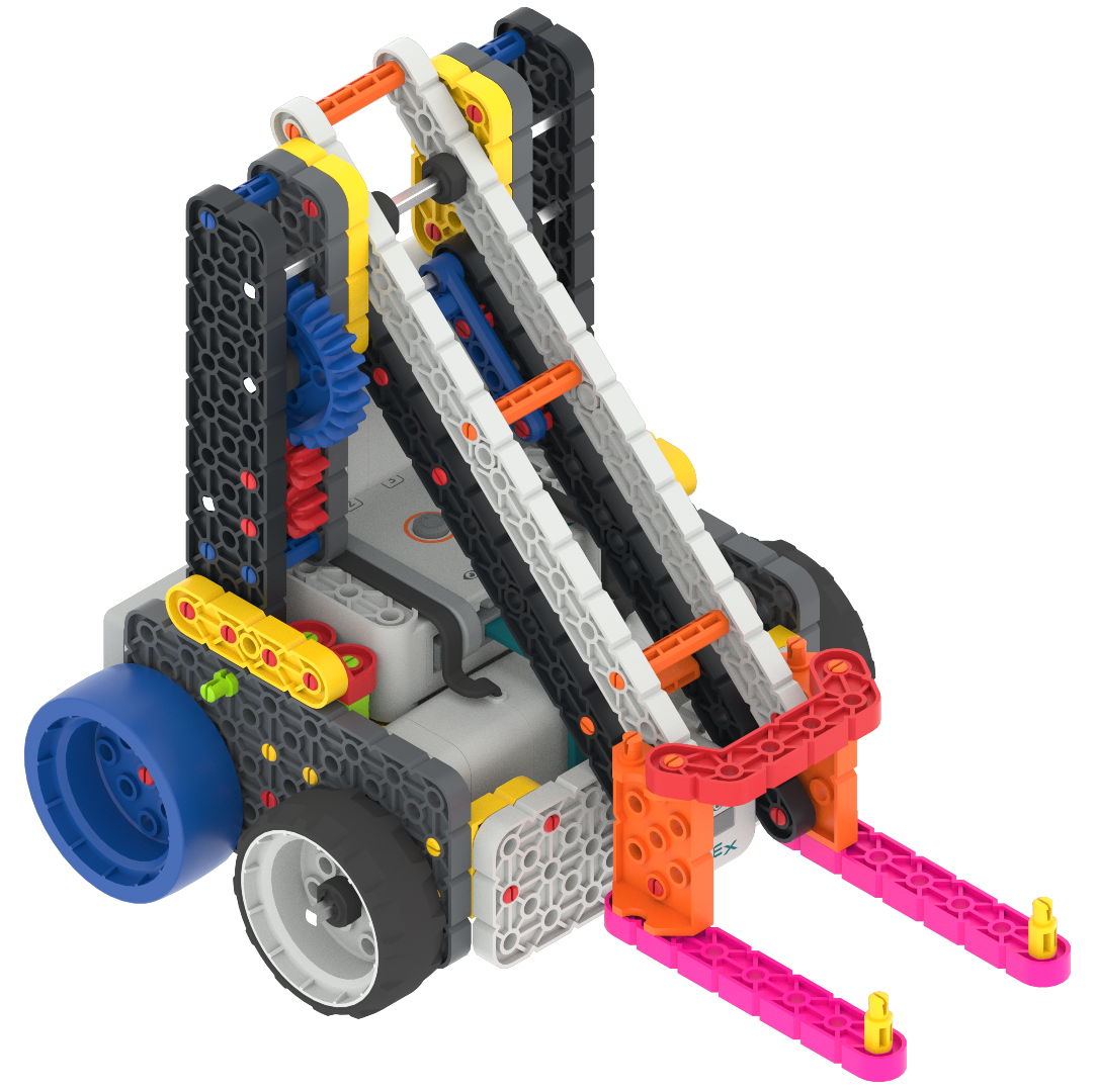 Изображение виртуального робота Competition Advanced Hero Robot, используемого на игровой площадке VEXcode VR Mars Math Expedition Playground, демонстрирующее его размеры, двигатели и датчики, разработанные для задач по кодированию в GO Competition.