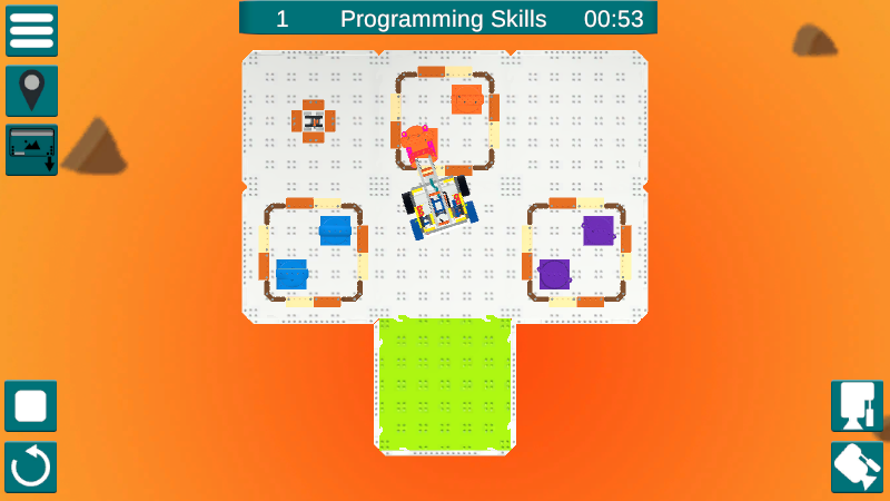 Zrzut ekranu interfejsu VEXcode VR wyświetlającego wyzwanie Mars Math Expedition, obejmujące wirtualnego robota i bloki kodowania do zadań programistycznych związanych z edukacją STEM i rozwiązywaniem problemów.