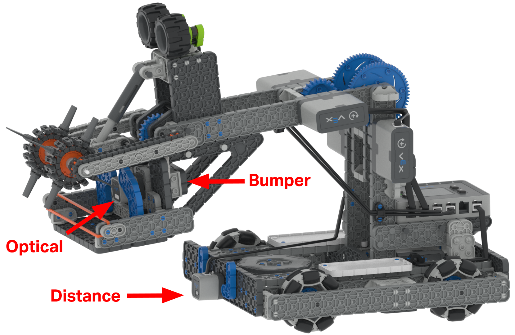 Screenshot van de VEXcode VR-interface met de VIQC Full Volume (2023-2024) programmeeromgeving, met nadruk op blokgebaseerde coderingsopties voor studenten die coderingsconcepten leren met een virtuele robot.