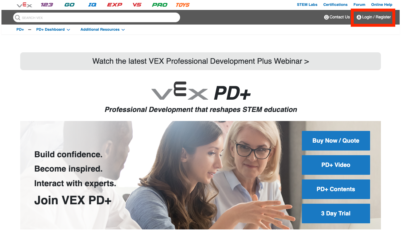 Página inicial do PD. Caixa de texto vermelha mostrando a opção Login no canto superior direito.