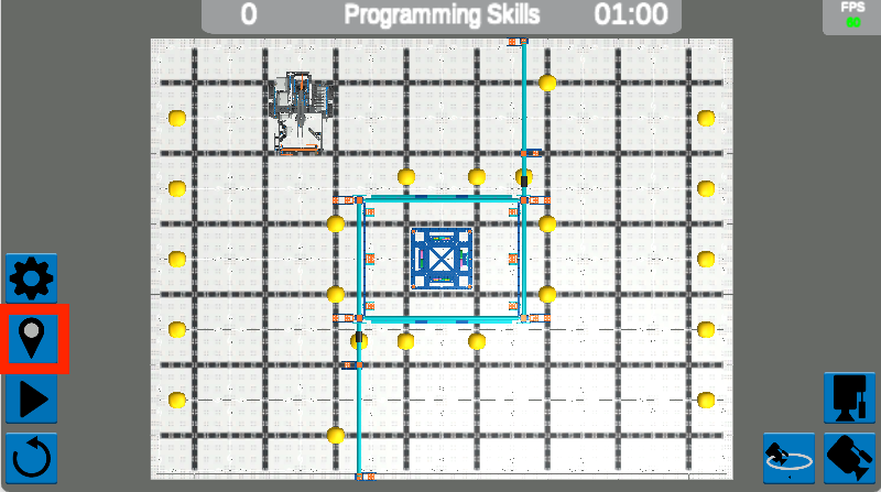 Знімок екрана інтерфейсу VEXcode VR, що демонструє середовище кодування для конкурсу VIQC Pitching In (2021–2022), що містить блокові та текстові варіанти кодування для програмування віртуального робота.