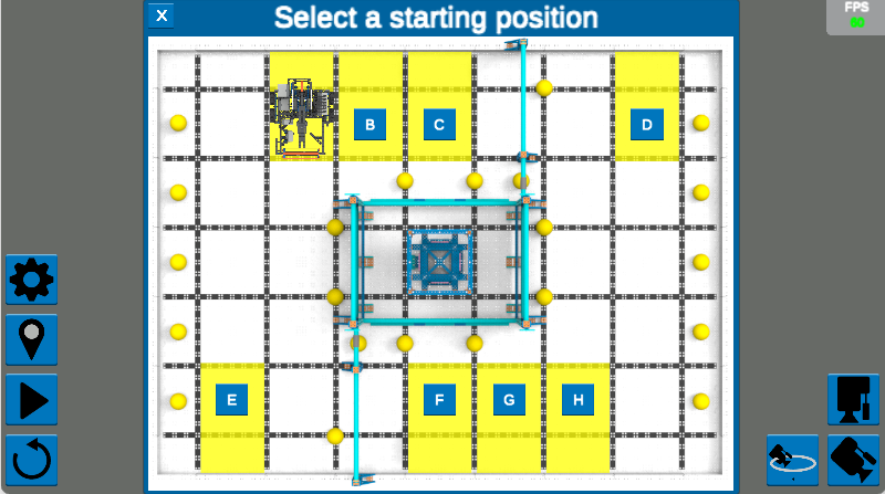 Screenshot dell'interfaccia VR di VEXcode che mostra l'ambiente di programmazione utilizzato per la sfida VIQC Pitching In (2021-2022), caratterizzato da un layout di codifica basato su blocchi progettato per insegnare concetti di codifica tramite la robotica virtuale.