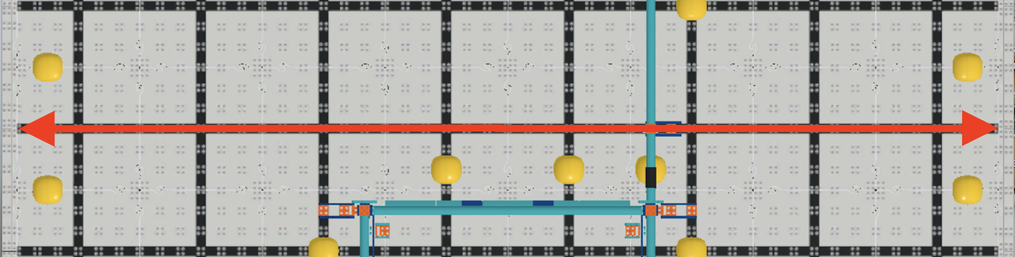 STEM 学習のための VIQC Pitching In (2021-2022) 教育リソースの一部である、仮想ロボットのプログラミングに使用されるブロックベースのコーディング環境を紹介する VEXcode VR インターフェースのスクリーンショット。